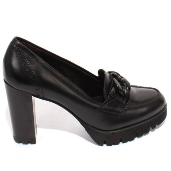 Luca Grossi 915 Italian Black Leather Platform Heel Shoes Loafers Pumps - Picture 3 of 8